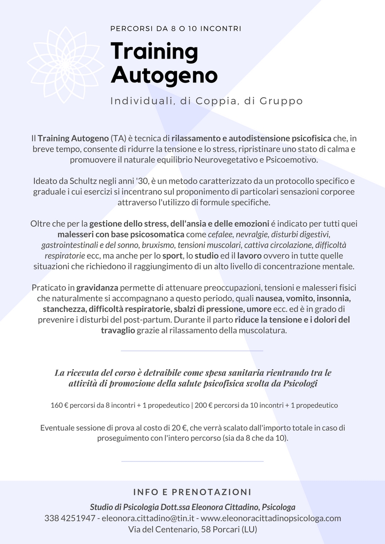 Training Autogeno eleonora cittadino psicologa porcari psicologa lucca psicologa capannori consulenza e sostegno psicologico strass ansia panico