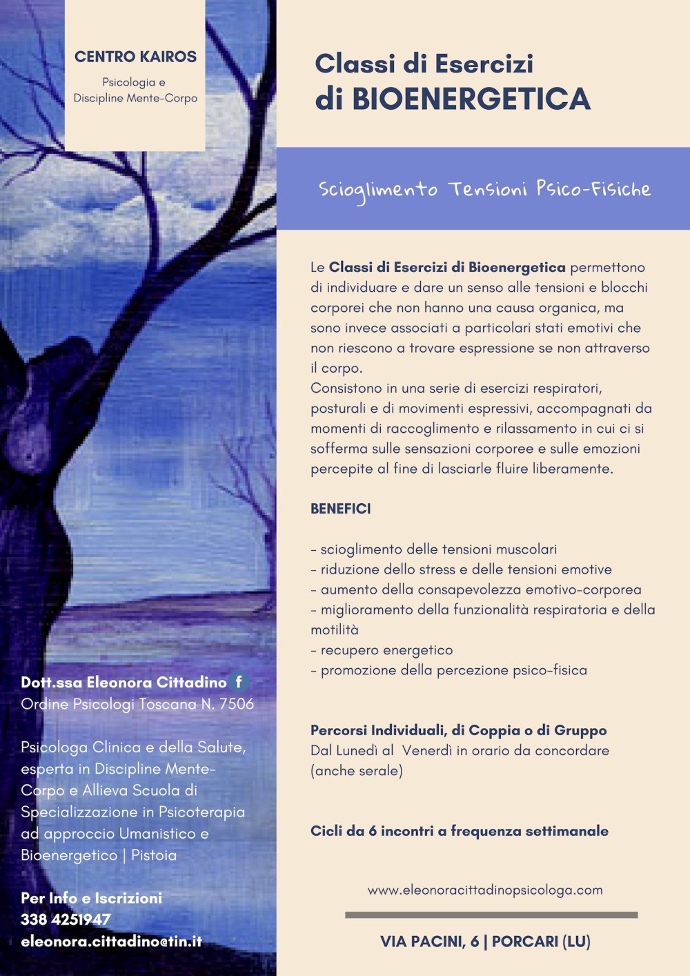 Classi di Esercizi di Bioenergetica Eleonora Cittadino Psicologa Porcari Lucca